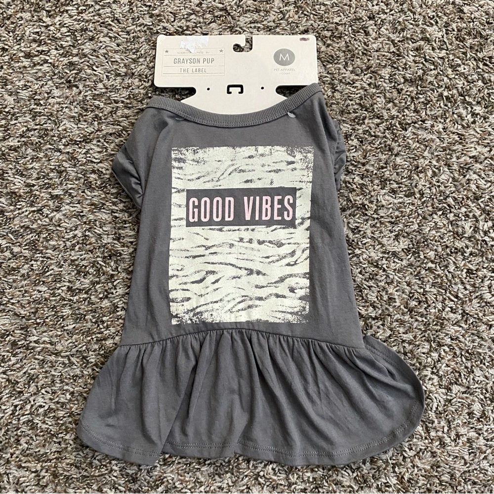 Grayson Pup Dress Med Gray Good Vibes Dog  Grey Ruffle Skirt Puppy Clothes NWT